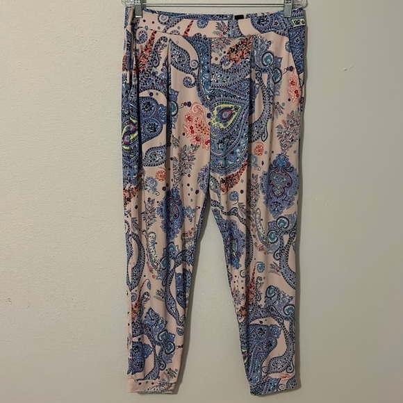 Express Pants - Express paisley print bohemian pants. Harem style, pink and blue. Women’s Large.